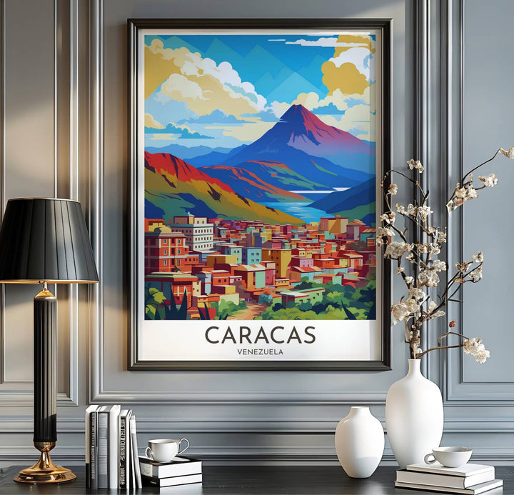 Pop-art color blocked mountain print produced on 220gsm acid-free Epson professional matte paper with archival ultra-chrome inks. Offered in the MapYourDreams store, this artwork suits any room setup in unframed paper, real wood frames, or canvas wrap styles.