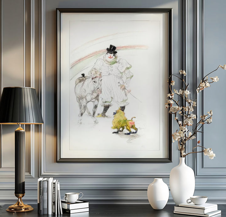 Authentic 19th-century French circus wall decor print of Cheval Et Singe Dresses (1899), Henri de Toulouse-Lautrec set in Paris, France. Order custom framed prints, unframed fine art paper, or gallery canvas print options from MapYourDreams for your personal interior space setup.