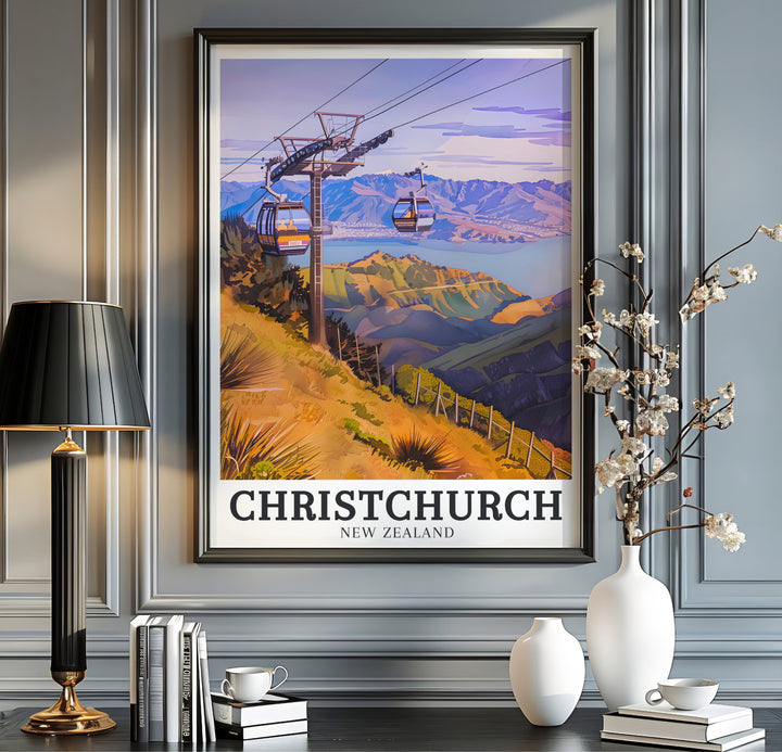 Bold graphic vector style and clean black typography define this ChristChurch Port Hills Lake Ellesmere New Zealand print. MapYourDreams offers fine art framed, unframed, and canvas poster options for home decor.