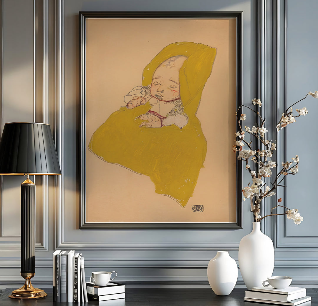 Museum collection baby portrait poster of Egon Schiele Infant On A Changing Pad 1915 at Leopold Museum Vienna on textured neutral paper finish. MapYourDreams delivers archival framed wall art, unframed paper poster prints, and gallery canvas wall decor for timeless home and office decorating projects.