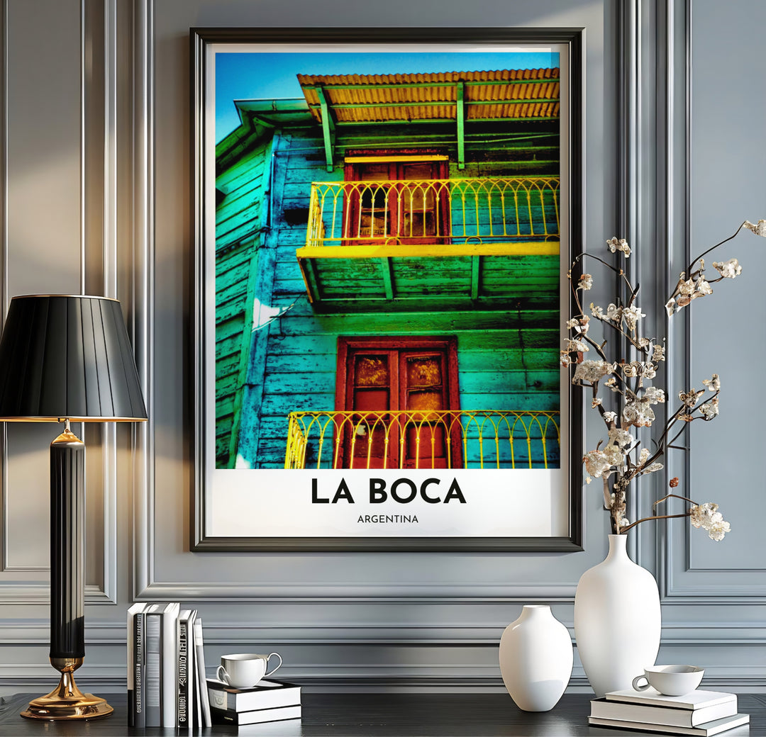Contemporary travel poster capturing the bright sunlit colors and rustic textures of El Caminito for home gallery displays. A fine offering from MapYourDreams, choose between flexible product formats like borderless paper, custom wooden frames, or canvas wraps.