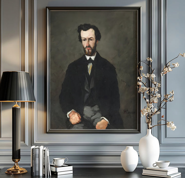 Fine art wall decor print of Paul Cezanne Antony Valabregue 1866 displaying bold portrait structure in Aix-en-Provence France. MapYourDreams supplies custom framed paper prints, unframed posters, and gallery stretched canvas art suitable for moody artistic home layouts.