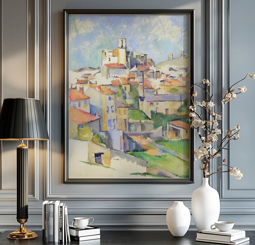 Warm Provençal nature canvas art print of Paul Cezanne Gardanne 1885 depicting a historic hilltop village in Gardanne France. MapYourDreams offers versatile framed wall art, unframed poster prints, and stretched canvas choices for art lovers and home decorators alike.