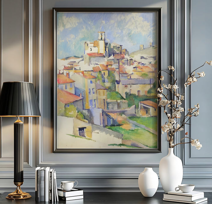 Warm Provençal nature canvas art print of Paul Cezanne Gardanne 1885 depicting a historic hilltop village in Gardanne France. MapYourDreams offers versatile framed wall art, unframed poster prints, and stretched canvas choices for art lovers and home decorators alike.