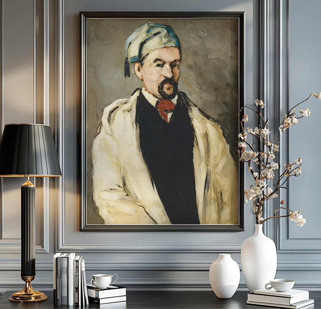 Fine art wall decor print of Paul Cezanne The Artists Uncle Dominique 1866 displaying rich texture and color contrast created in Aix-en-Provence France. MapYourDreams supplies custom framed paper prints, unframed posters, and gallery stretched canvas art suitable for rich decor layouts.