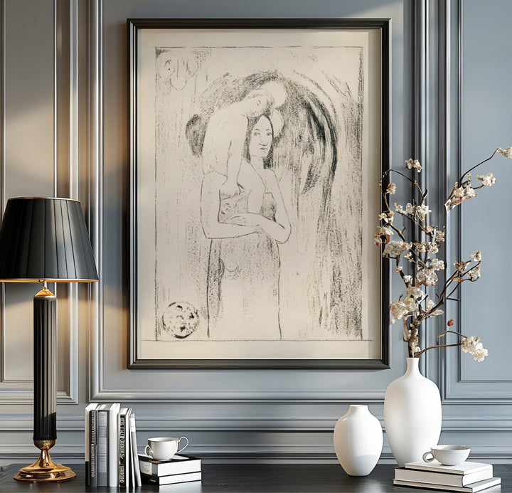 Scenic island art poster print of Paul Gauguin Hail Mary Ia Orana Maria 1895 set against cream parchment tones in Tahiti, French Polynesia. MapYourDreams features high-quality framed wall decor, unframed prints, and stretched canvas options ideal for home study decoration.
