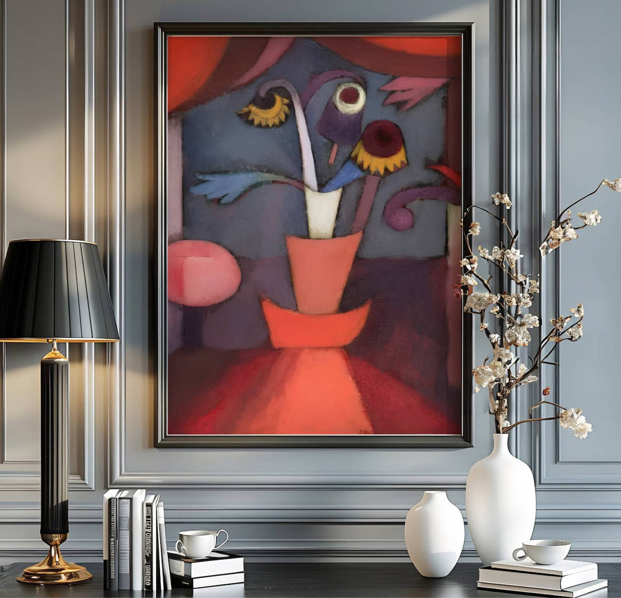 Blending whimsical botanical elements with sophisticated spatial harmony, this composition represents a high point in Klee&
