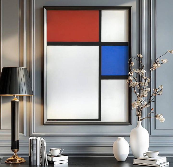 Rich in art-historical significance and neoplasticism poise, this 1929 Piet Mondrian depiction of pure geometric balance brings sophisticated museum elegance into contemporary living environments. Through MapYourDreams, customers can explore various customization choices for this wall decor, including unframed editions, handcrafted frames, and durable gallery canvas wraps for seamless decorating.