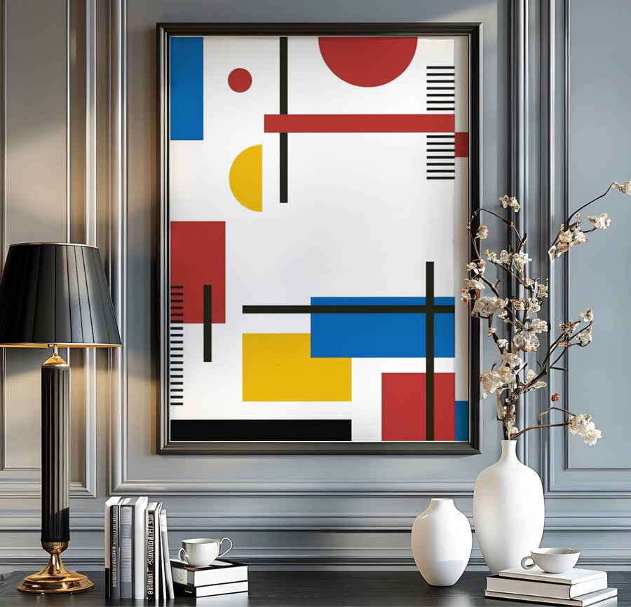 The mesmerizing contrast between luminous primary color blocks and stark white fields in this Piet Mondrian abstract composition creates an atmosphere of serene artistic sophistication. MapYourDreams proudly supplies this fine art print in flexible formats, such as archival paper posters, custom-fitted frames, and ready-to-display gallery canvas wraps for any residential or office space.