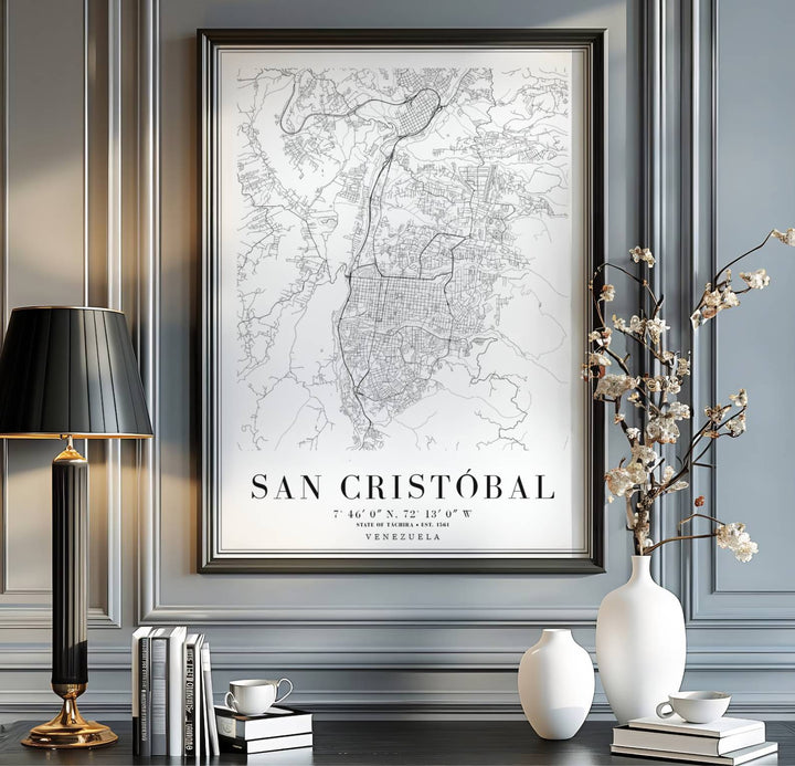 Monochrome street map art print produced on 220gsm acid-free Epson professional matte paper with archival ultra-chrome inks. Offered in the MapYourDreams store, this artwork suits any room setup in unframed paper, real wood frames, or canvas wrap styles.