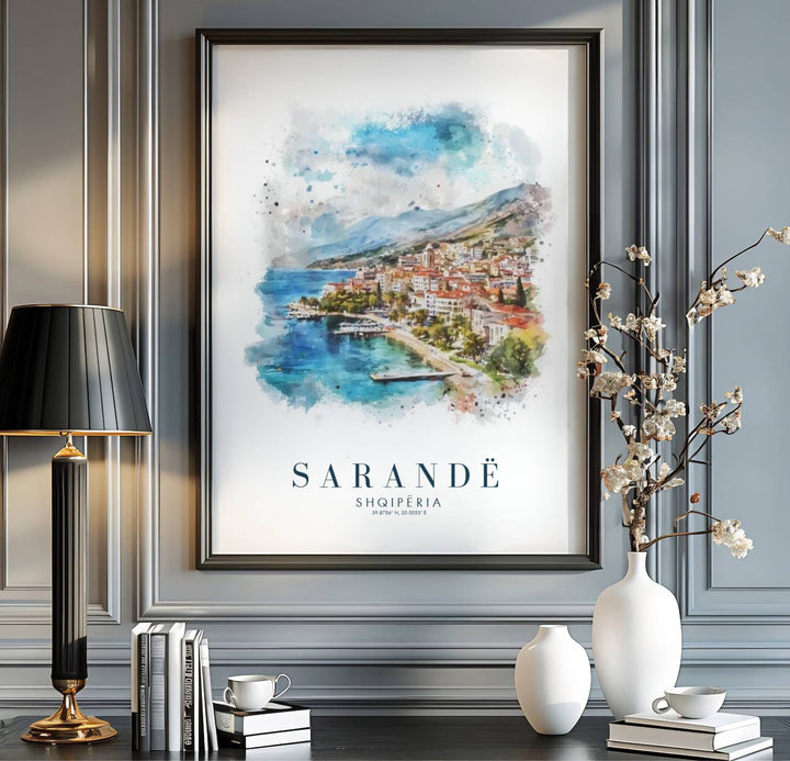 Scenic coastal bays and calm turquoise waters blend seamlessly in this beautiful Balkan Riviera landscape watercolor poster. MapYourDreams provides custom choices like unframed paper, wooden frames, and stretched canvas wraps for a polished look.