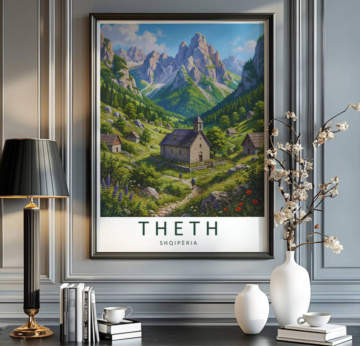 Scenic alpine valleys and jagged limestone peaks blend seamlessly in this beautiful Balkan mountain landscape poster artwork. MapYourDreams provides custom choices like unframed archival paper, custom frames in various finishes, and stretched canvas wraps for a polished look.