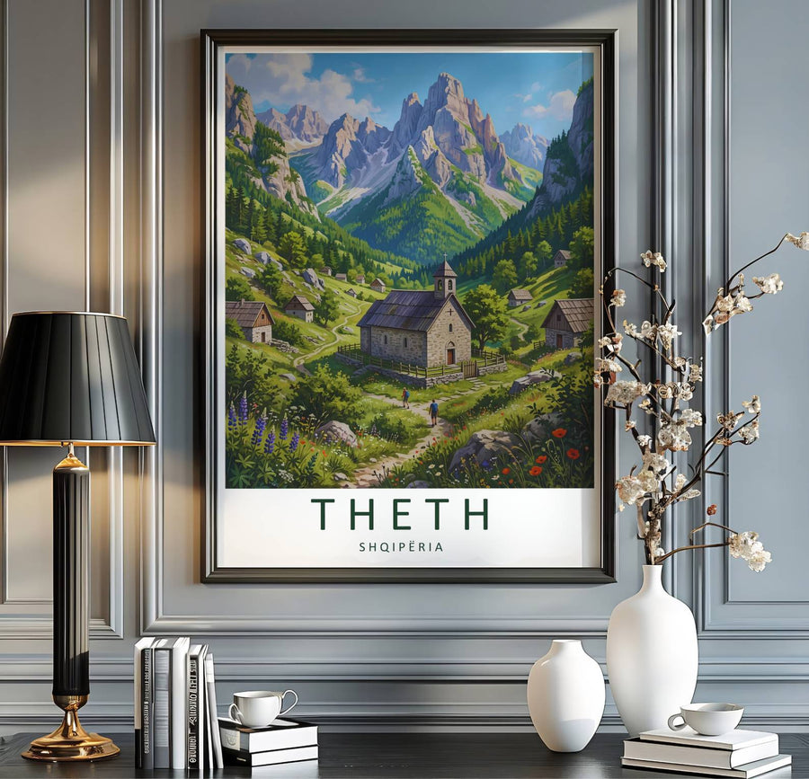 Scenic alpine valleys and jagged limestone peaks blend seamlessly in this beautiful Balkan mountain landscape poster artwork. MapYourDreams provides custom choices like unframed archival paper, custom frames in various finishes, and stretched canvas wraps for a polished look.