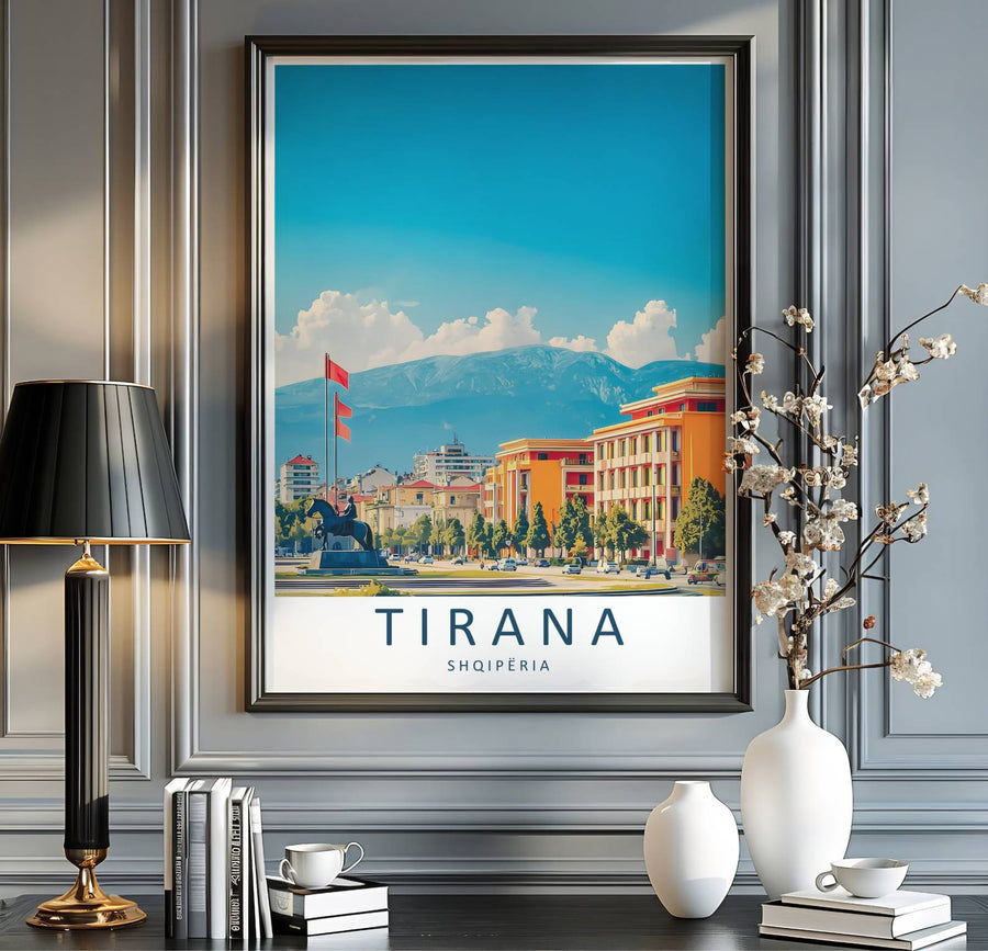 Scenic urban streetscapes and monumental mountain ridges blend seamlessly in this beautiful Balkan travel vector illustration poster. MapYourDreams provides custom choices like unframed archival paper, custom frames in various finishes, and stretched canvas wraps for a polished look.