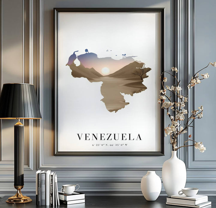 Warm sunset desert art print produced on 220gsm acid-free Epson professional matte paper with archival ultra-chrome inks. Offered in the MapYourDreams store, this artwork suits any room setup in unframed paper, real wood frames, or canvas wrap styles.