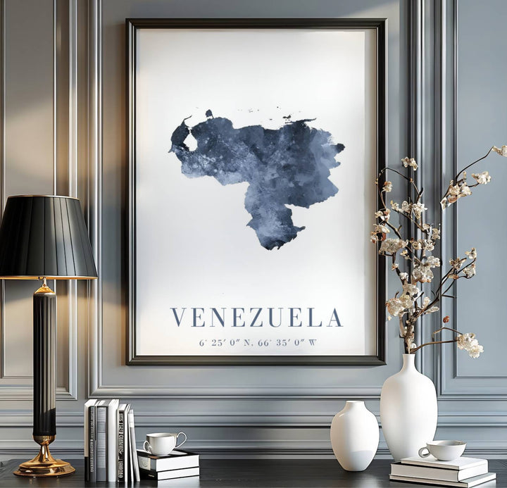 Contemporary travel poster capturing the clean Scandinavian aesthetic of Venezuela for minimalist and coastal interior spaces. A fine offering from MapYourDreams, choose between flexible product formats like borderless paper, custom wooden frames, or canvas wraps.