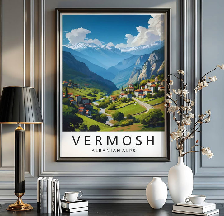 Scenic highland vistas and monumental mountain ridges blend seamlessly in this beautiful Balkan travel vector illustration poster. MapYourDreams provides custom choices like unframed archival paper, custom frames in various finishes, and stretched canvas wraps for a polished look.