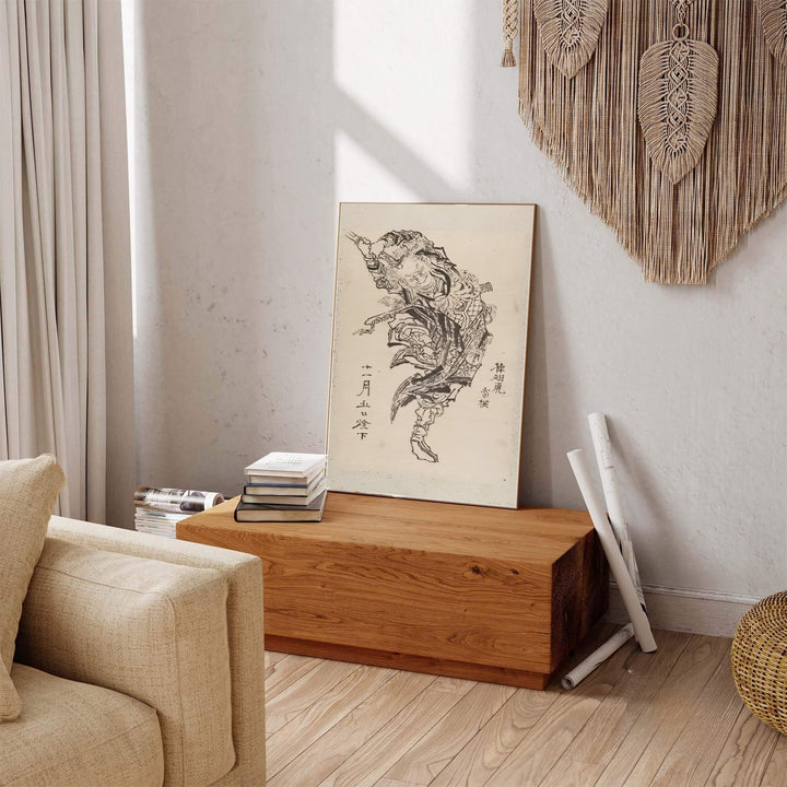 Vintage oriental warrior artwork showing Hokusai sketch print by artist Katsushika Hokusai inspired by Kamakura historical martial arts. Explore ready-to-hang framed, unframed paper, and gallery canvas wall decor at MapYourDreams.