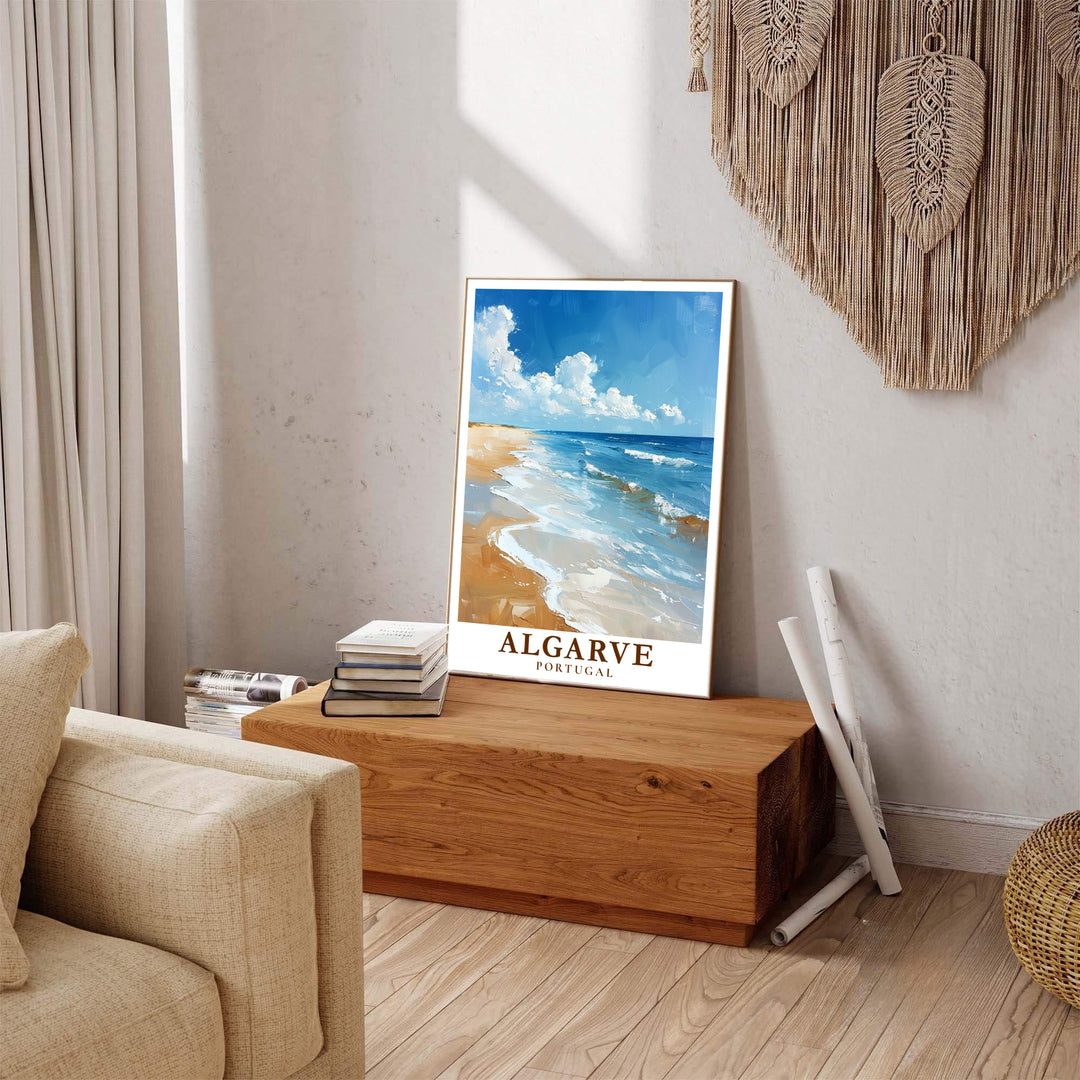 Impressionist fine art styling with rich coastal ocean colors shines in this Algarve Beach, Portugal print. MapYourDreams presents professional framed, unframed, and canvas options available for home interior decor.