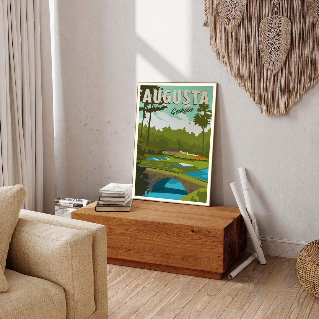 Fine art print of Augusta Georgia showing the iconic stone bridge pathway across Rae&