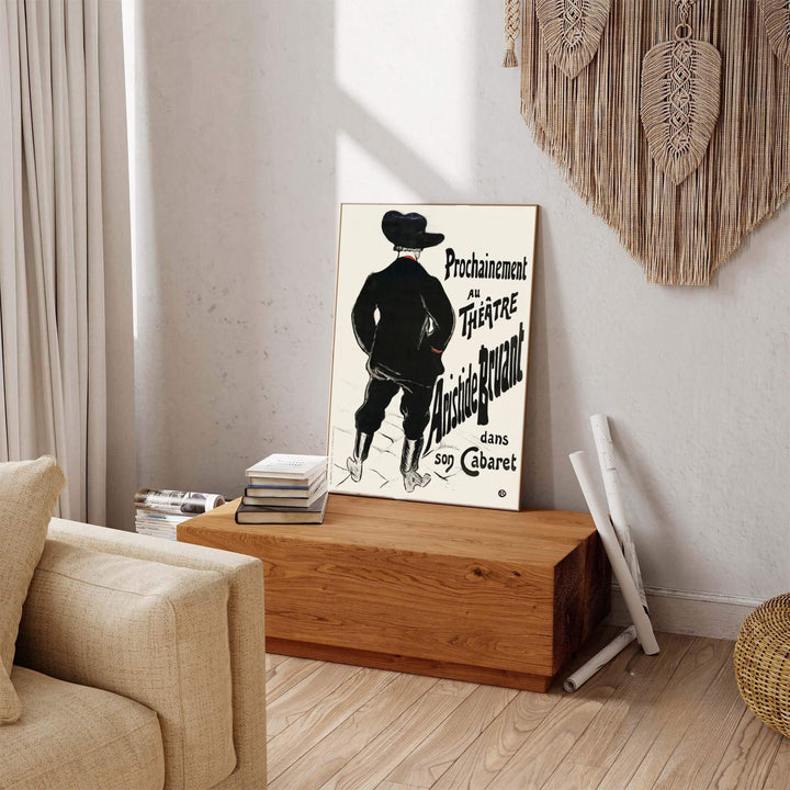 Fine art poster print of Bruant Au Mirliton (1894), Henri de Toulouse-Lautrec rendered in high-contrast black ink and cream tones in Paris, France. MapYourDreams provides premium framed prints, unframed paper wall decor, and stretched canvas prints for eclectic home interiors.