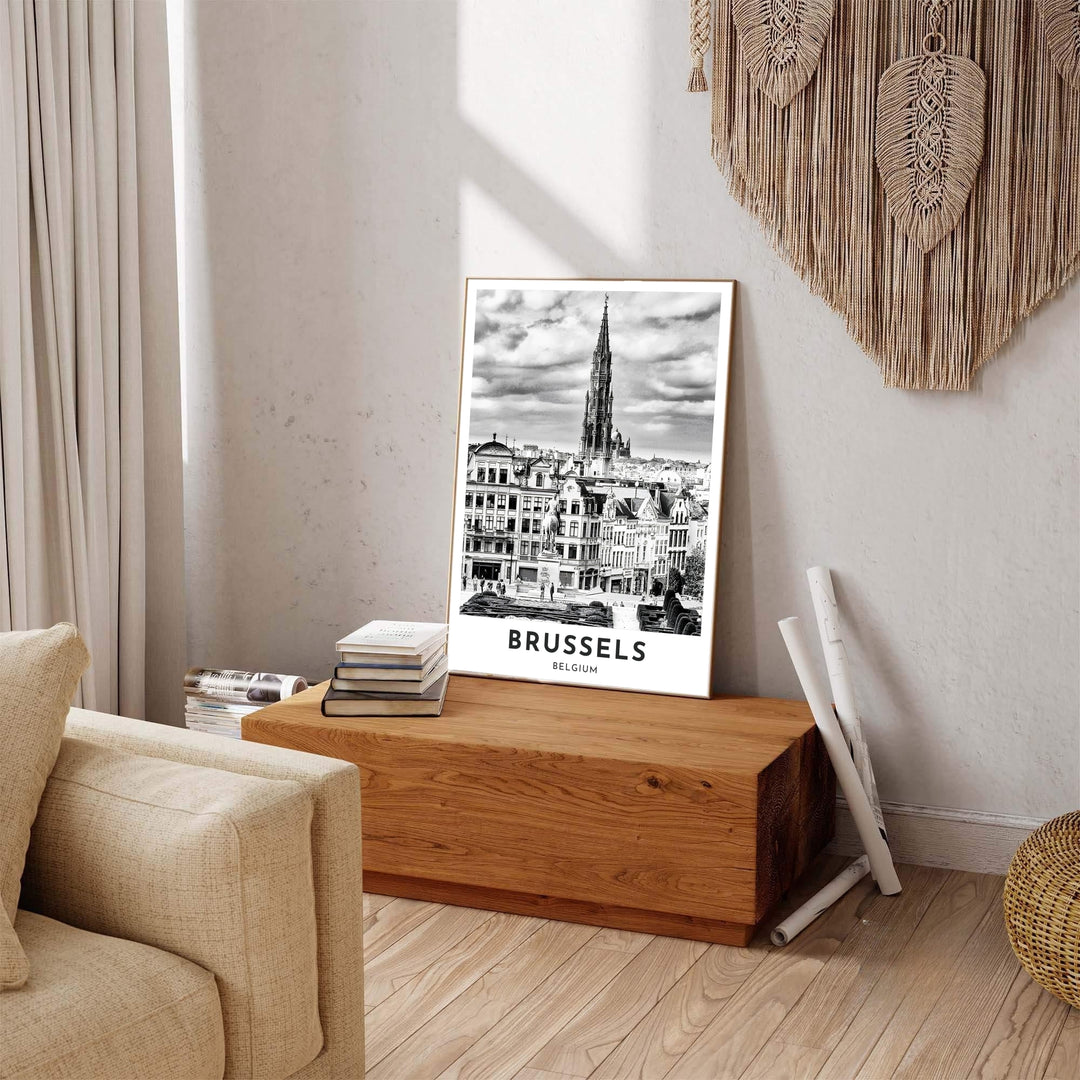 Captivating European travel print capturing the majestic atmosphere and historic buildings of Mont des Arts in Brussels, Belgium. Available across multiple options including unframed art paper, custom framed poster styles, and gallery canvas wall displays.