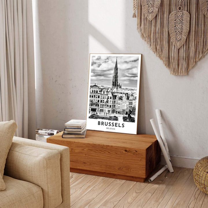 Captivating European travel print capturing the majestic atmosphere and historic buildings of Mont des Arts in Brussels, Belgium. Available across multiple options including unframed art paper, custom framed poster styles, and gallery canvas wall displays.
