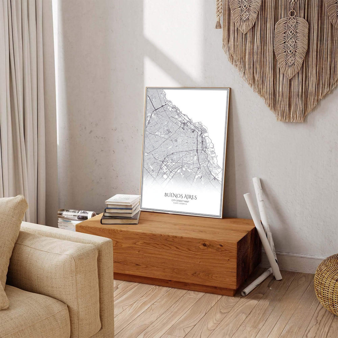 Geometric urban grid print of Buenos Aires providing a clean, technical view of Argentina&