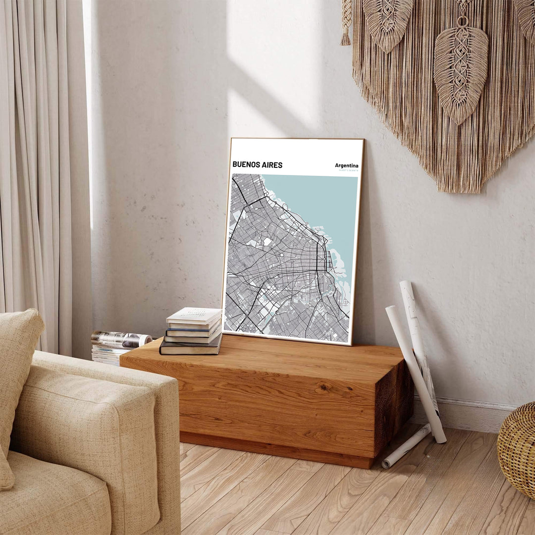 Geometric urban grid print of Buenos Aires providing a clean, contemporary view of Argentina&