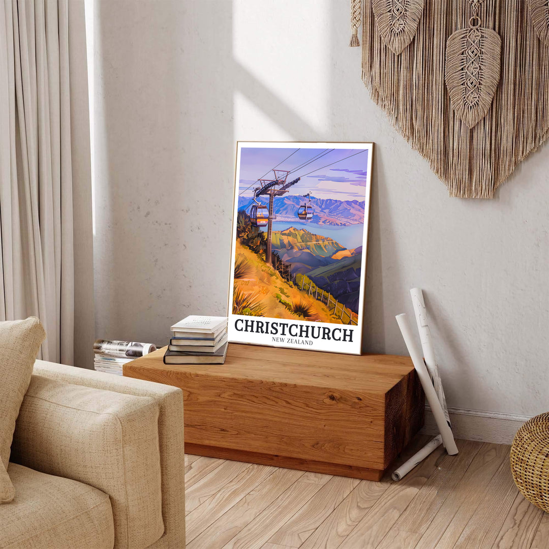 Vintage travel poster aesthetics with vibrant landscape scenery of Port Hills and Lake Ellesmere in ChristChurch shine in this print. MapYourDreams presents quality framed, unframed, and canvas options for decor.