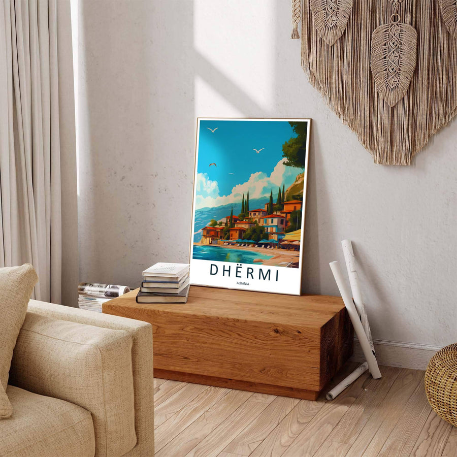 Mediterranean cypress trees frame a stunning view of Dhërmi&