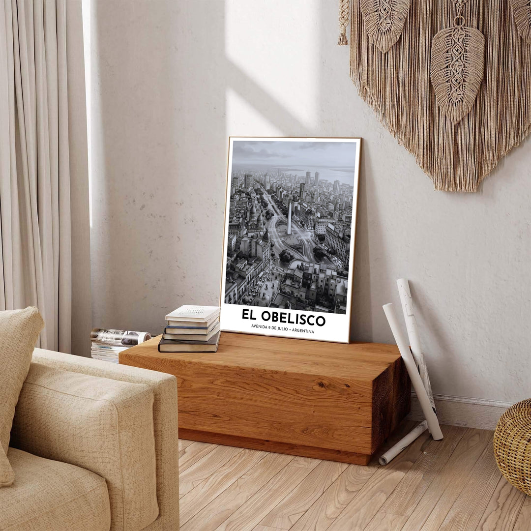 Contemporary urban cityscape poster capturing the bustling energy of Buenos Aires and Avenida 9 de Julio. A fine offering from MapYourDreams, choose between flexible product formats like borderless paper, custom wooden frames, or canvas wraps.
