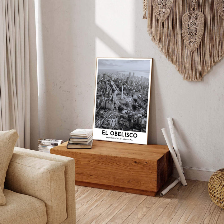 Contemporary urban cityscape poster capturing the bustling energy of Buenos Aires and Avenida 9 de Julio. A fine offering from MapYourDreams, choose between flexible product formats like borderless paper, custom wooden frames, or canvas wraps.