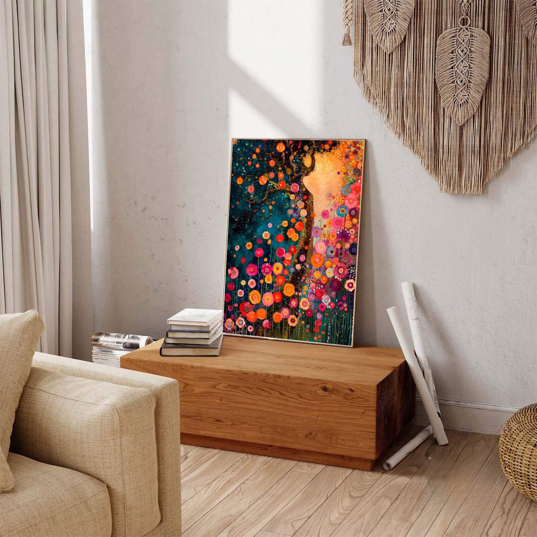Decorative mosaic nature poster of Gustav Klimt Style Dream Of Flowers capturing the spirit of Klimt&