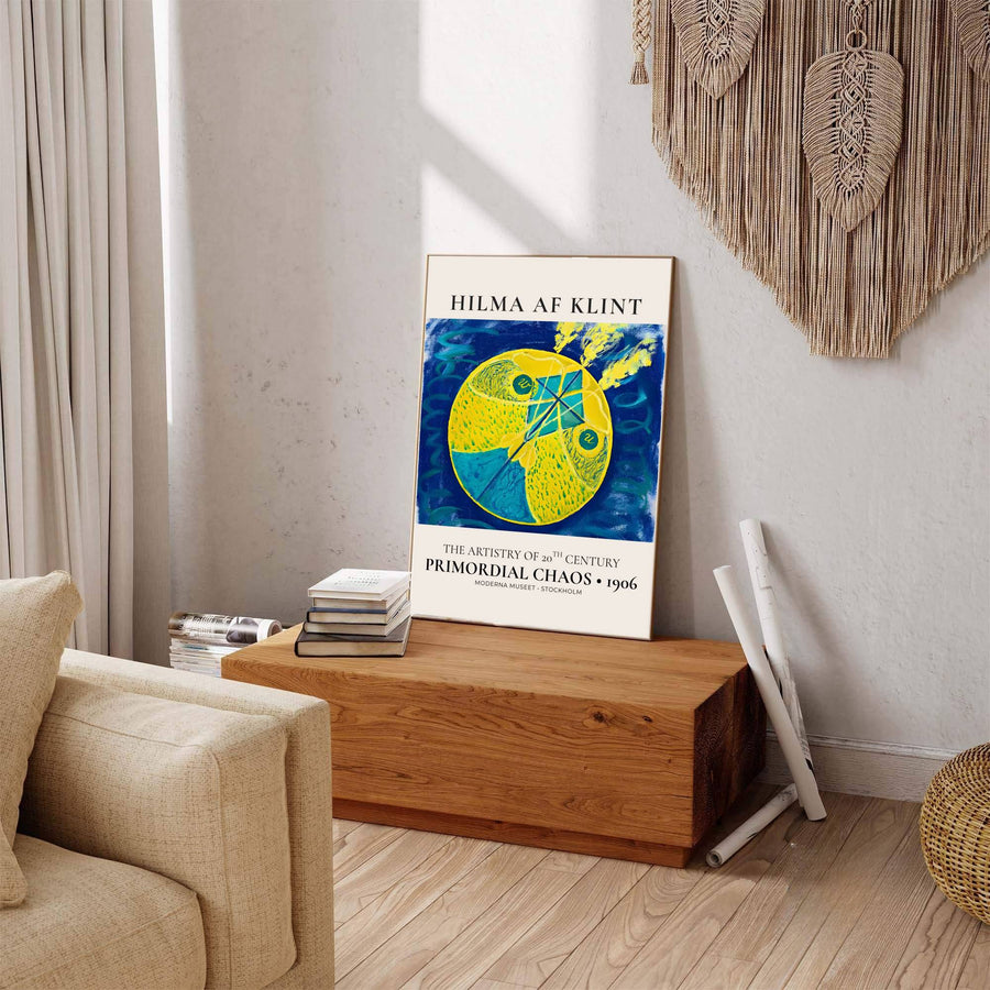 Offering a glimpse into the serene emotional depth of modernist art history preserved in Sweden, this expressive Primordial Chaos 1906 print by Hilma af Klint brings profound character to modern rooms. Offered by MapYourDreams, this artwork is available in flexible options including unframed paper, custom wooden frames, and gallery canvas wraps.