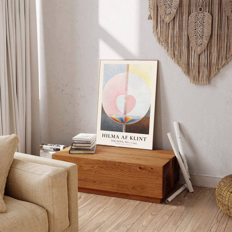 Offering a glimpse into the serene emotional depth of modernist art history preserved in Sweden, this expressive The Dove No 1 1915 print by Hilma af Klint brings profound character to modern rooms. Offered by MapYourDreams, this artwork is available in flexible options including unframed paper, custom wooden frames, and gallery canvas wraps.