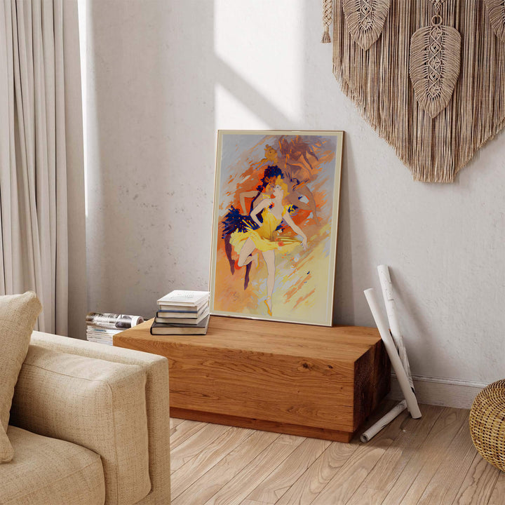 Parisian fine art poster print La Danse by artist Jules Chéret displaying fluid motion and dancer silhouettes in Paris France. MapYourDreams provides premium framed, unframed, and canvas prints.