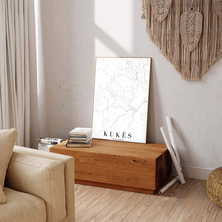 Celebrating the rural mountain charm of Kukës, this cartographic art print turns complex road data into modern wall decor. Select your ideal display presentation, including unframed fine art paper, wood frames, or gallery canvas wraps.