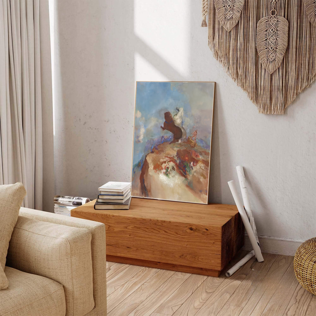 Historic French Symbolist fine art study of Odilon Redon Apollo In His Chariot 1905 in Rijksmuseum Amsterdam with distinct painterly textures. Explore ready-to-hang framed wall art, unframed paper posters, and gallery canvas decor available directly from MapYourDreams online store today.