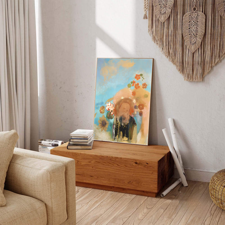 Vintage pastel wall art depicting Odilon Redon’s 1912 masterpiece Evocation Of Roussel from the Orsay Museum. Ideal for living rooms or bedrooms, MapYourDreams lets you choose between unframed fine art paper, custom picture framing, and gallery-wrapped canvas art options.