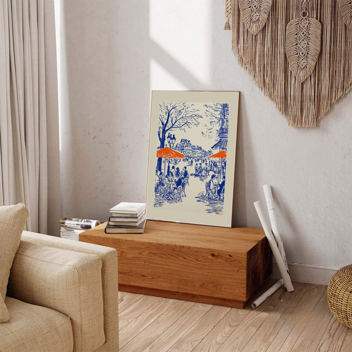 French bistro line art poster ideal for kitchen or dining room wall decor set in Paris France. Explore ready-to-hang framed, unframed paper, and gallery canvas wall decor at MapYourDreams.