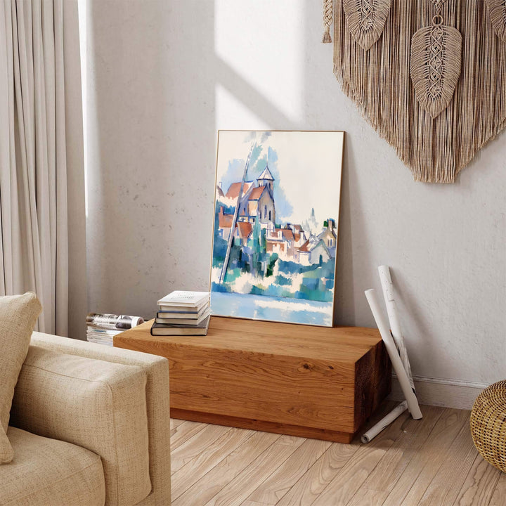 French Post-Impressionist landscape print of Paul Cezanne Church At Montigny Sur Loing 1898 featuring a towering church steeple in France. Explore ready-to-hang framed wall art, unframed paper prints, and gallery canvas decor available directly from MapYourDreams online store.