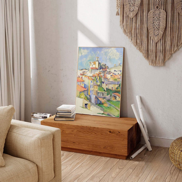 French Post-Impressionist townscape print of Paul Cezanne Gardanne 1885 featuring a prominent church steeple in Gardanne France. Explore ready-to-hang framed wall art, unframed paper prints, and gallery canvas decor available directly from MapYourDreams online store.