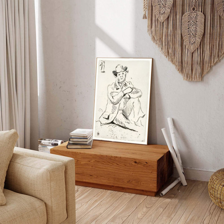 Master draftsmanship art print of Paul Cezanne Guillaumin With Hanged Man 1873 displaying stark monochrome lines in Auvers-sur-Oise France. MapYourDreams presents quality framed wall art, unframed poster options, and stretched canvas formats for curated interior design spaces.