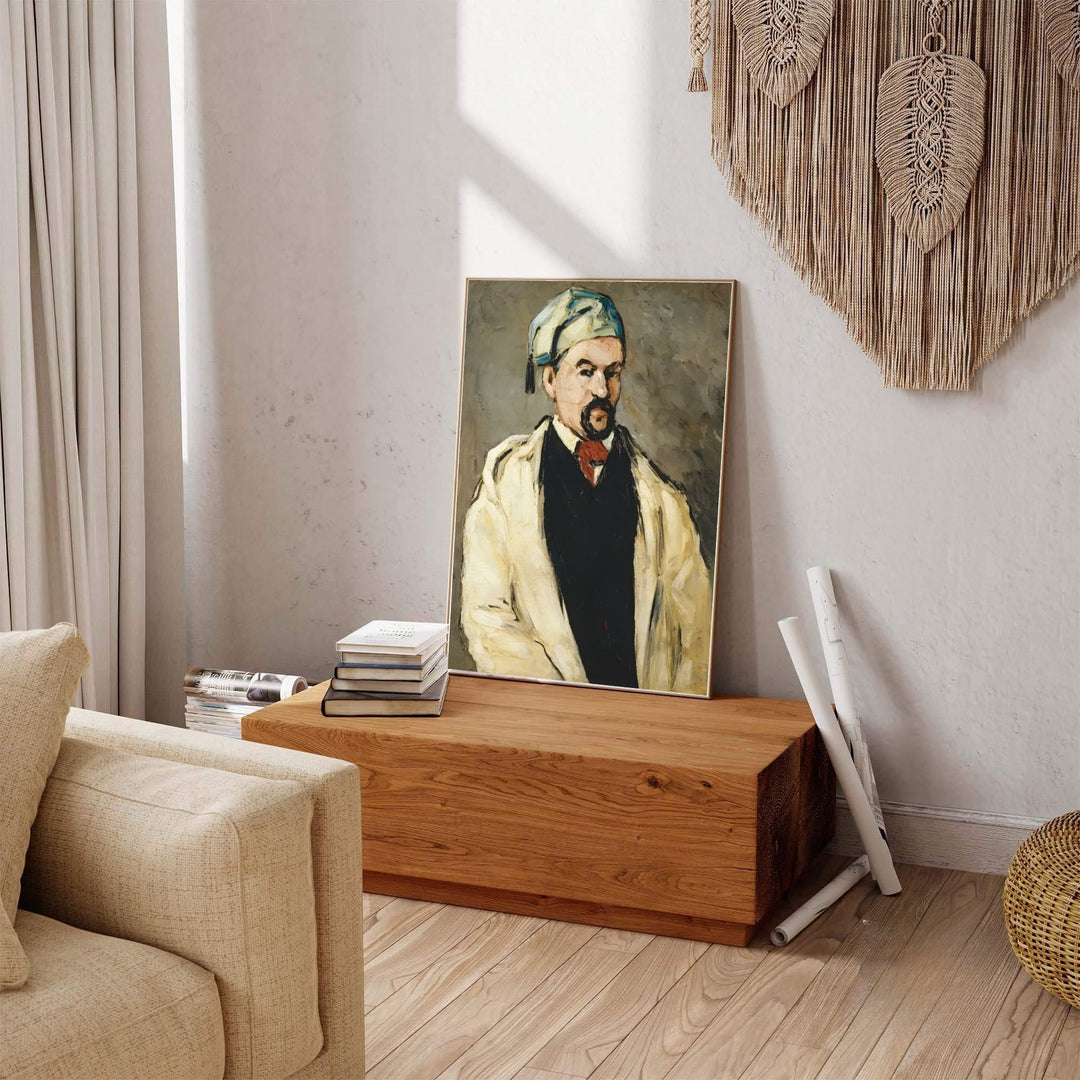 Museum quality fine art poster of Paul Cezanne The Artists Uncle Dominique 1866 detailing historical palette knife strokes in Aix-en-Provence France. MapYourDreams provides premium framed prints, unframed paper wall decor, and stretched canvas choices for office and library spaces.
