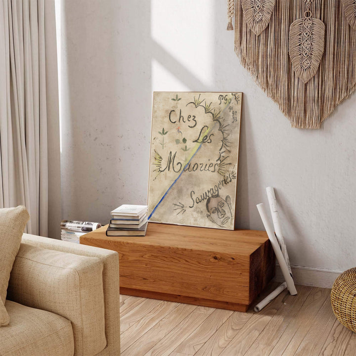 French colonial era art print of Paul Gauguin Chez Les Maories 1893 featuring handwritten journal text from Tahiti, French Polynesia. Explore ready-to-hang framed wall art, unframed paper prints, and gallery canvas decor available directly from MapYourDreams online store.