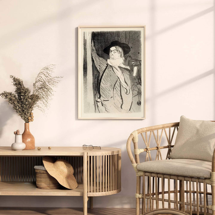 Rare black and white Henri de Toulouse-Lautrec Aristide Bruant 1893 illustration print set in Montmartre Paris France. MapYourDreams offers versatile framed, unframed, and gallery canvas print wall decor options.