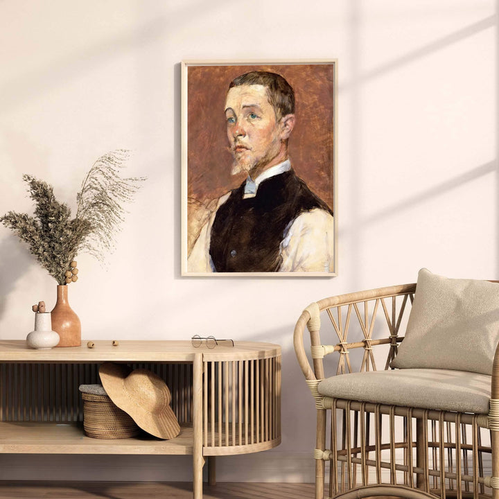 Fine art oil portrait painting print of Albert Grenier featuring warm terracotta background tones from Paris, France. MapYourDreams provides premium framed, unframed paper, and canvas prints for art lovers.