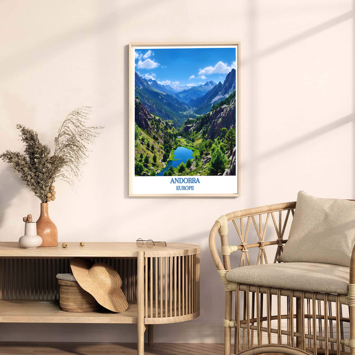 High-altitude Pyrenean terrain and serene glacial waters at the Valley of Madriu-Perafita-Claror in Andorra star in this art print. Discover ready-to-hang framed, unframed, and canvas options at MapYourDreams.