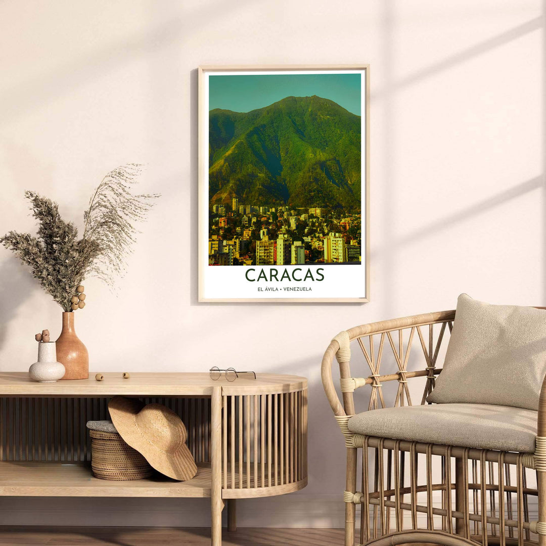 Contemporary travel poster capturing the impressionist beauty of Avila Mountain for modern tropical interiors. A fine offering from MapYourDreams, choose between flexible product formats like borderless paper, custom wooden frames, or canvas wraps.